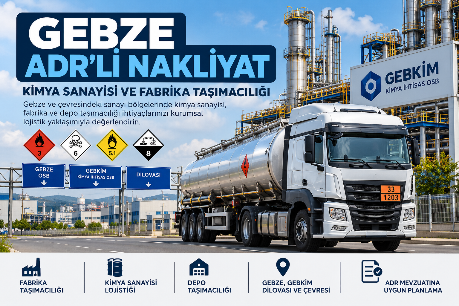 Gebze ADR’li Nakliyat – Kimya Sanayisi, Fabrikalar ve OSB Taşımacılığı